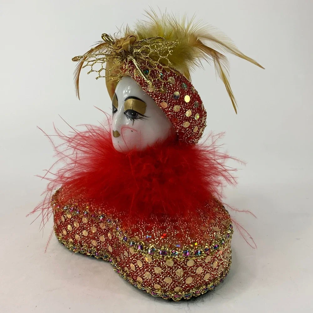 Head on Heart Platform Mardi Gras Porcelain Hand Painted Head Shelf Home Decor